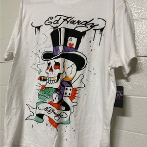 Ed Hardy White Skull Graphic Tee